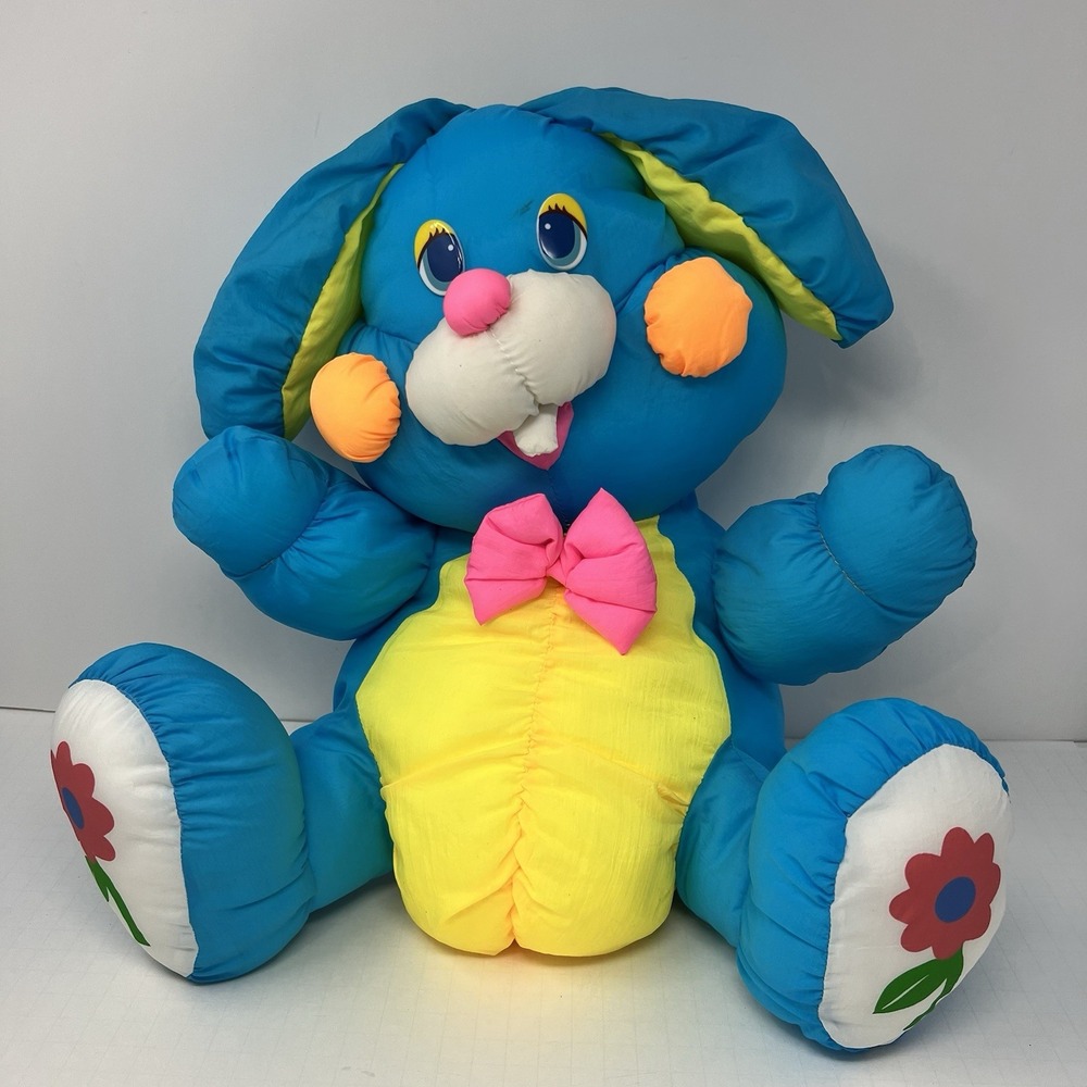 Vintage Neon Bunny Rabbit Puffy Nylon Plush Easter Retro Stuffed Animal‎ Toy 15"